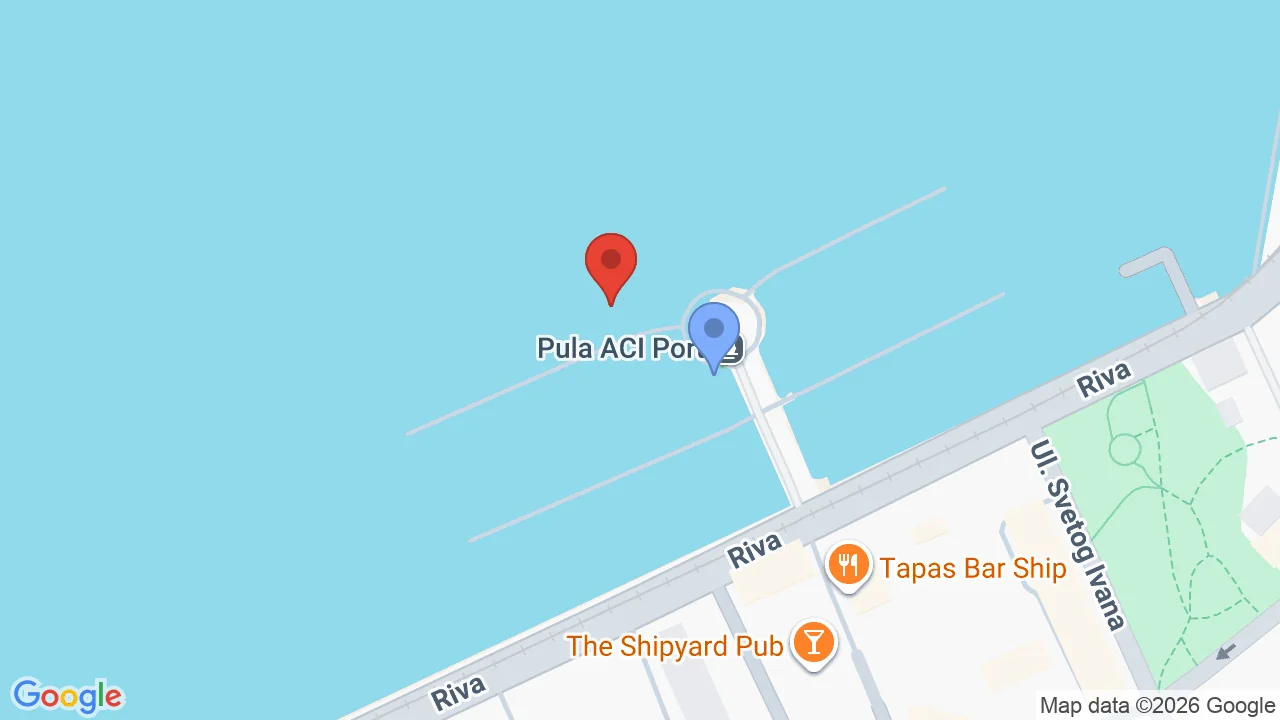 Karta ACI marine Pula s recepcijom i vezom Tuatare na Pontoonu A, vez 19.
